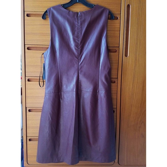 NWT Laundry by Shelli Segal Faux Leather Drop Waist Dress, Deep Garnet Red, 10 - Picture 4 of 6
